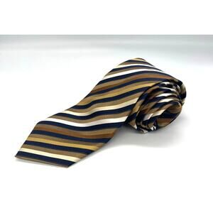 Roberto Villini Couture Necktie Repp Silk Tie Brown Tan Black Silver 58” x 4”